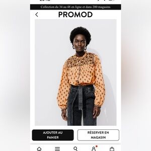 Promod Orange Floral Quilted Blouse